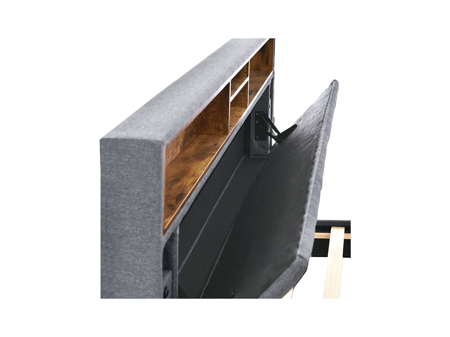 Lit adulte 140x200 cm avec sommier - tête de lit rangement avec LED - bois - gris (sans matelas)