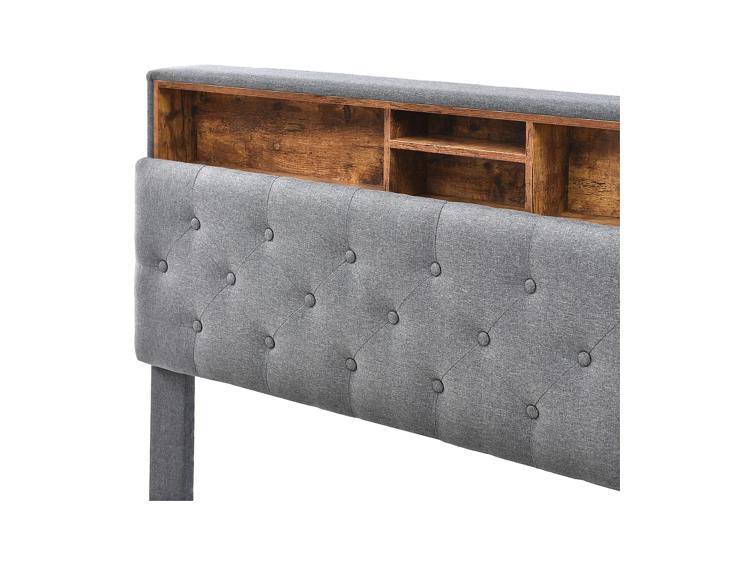 Lit adulte 140x200 cm avec sommier - tête de lit rangement avec LED - bois - gris (sans matelas)