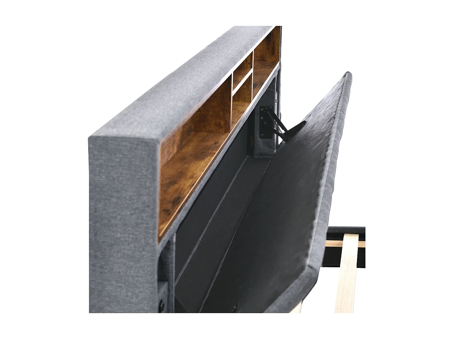 Lit adulte 140x200 cm avec sommier - tête de lit rangement avec LED - bois - gris (sans matelas)