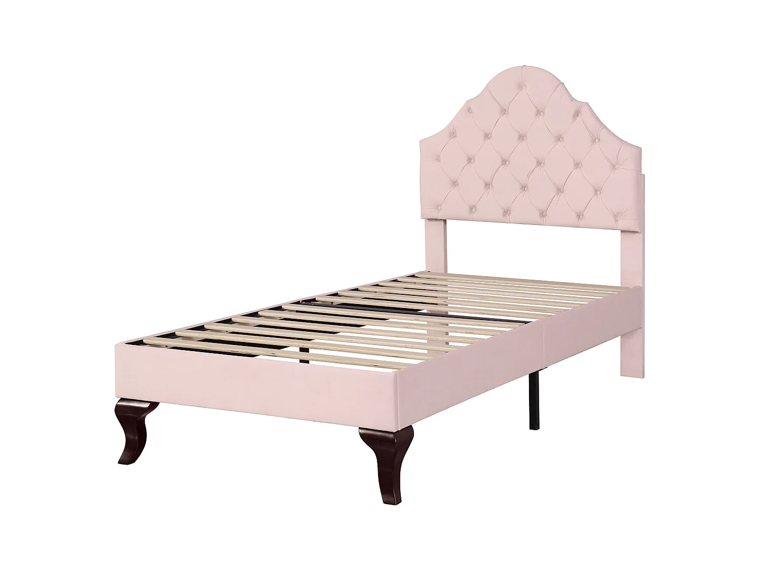 Lit enfant 90x200 avec sommier - tête de lit réglable en hauteur - cadre de lit en bois - velours rose (sans matelas)