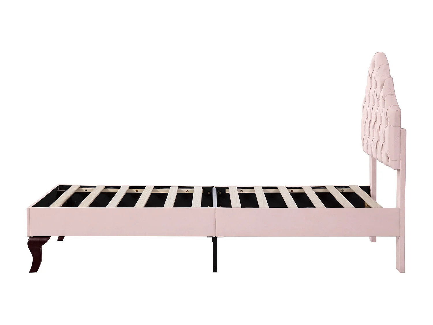 Letto singolo per bambini 90x200 cm con rete a doghe - testiera regolabile in altezza - giroletto in legno - velluto rosa (senza materasso)