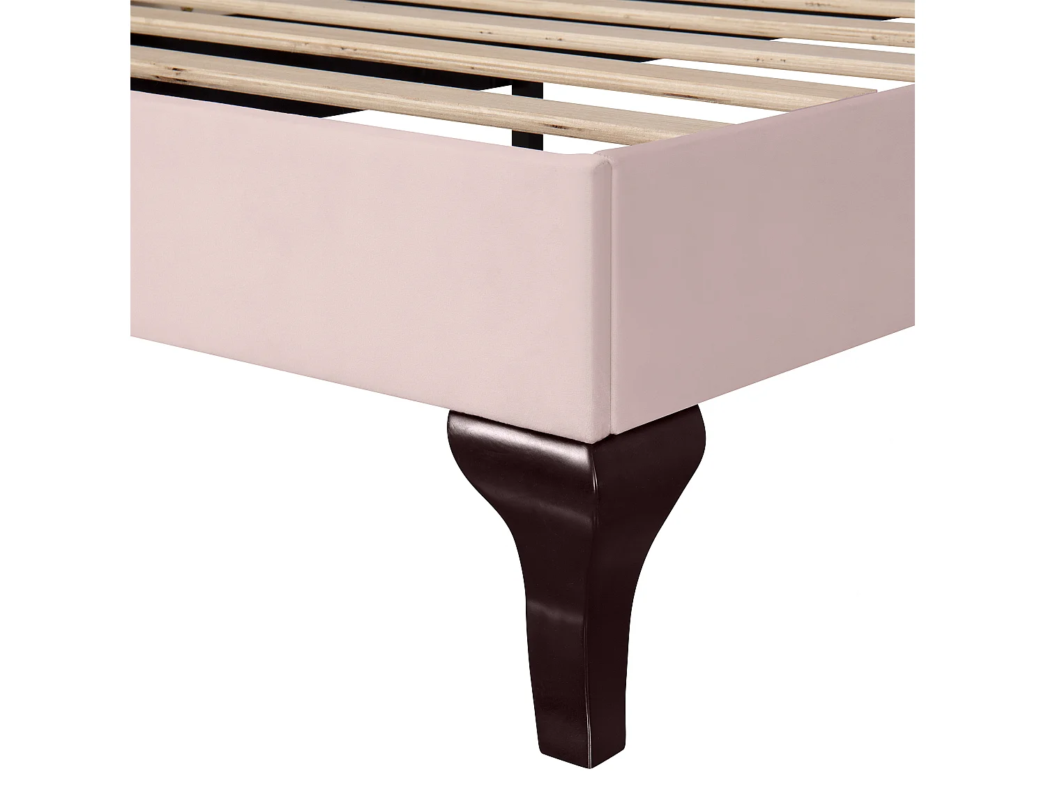 Letto singolo per bambini 90x200 cm con rete a doghe - testiera regolabile in altezza - giroletto in legno - velluto rosa (senza materasso)