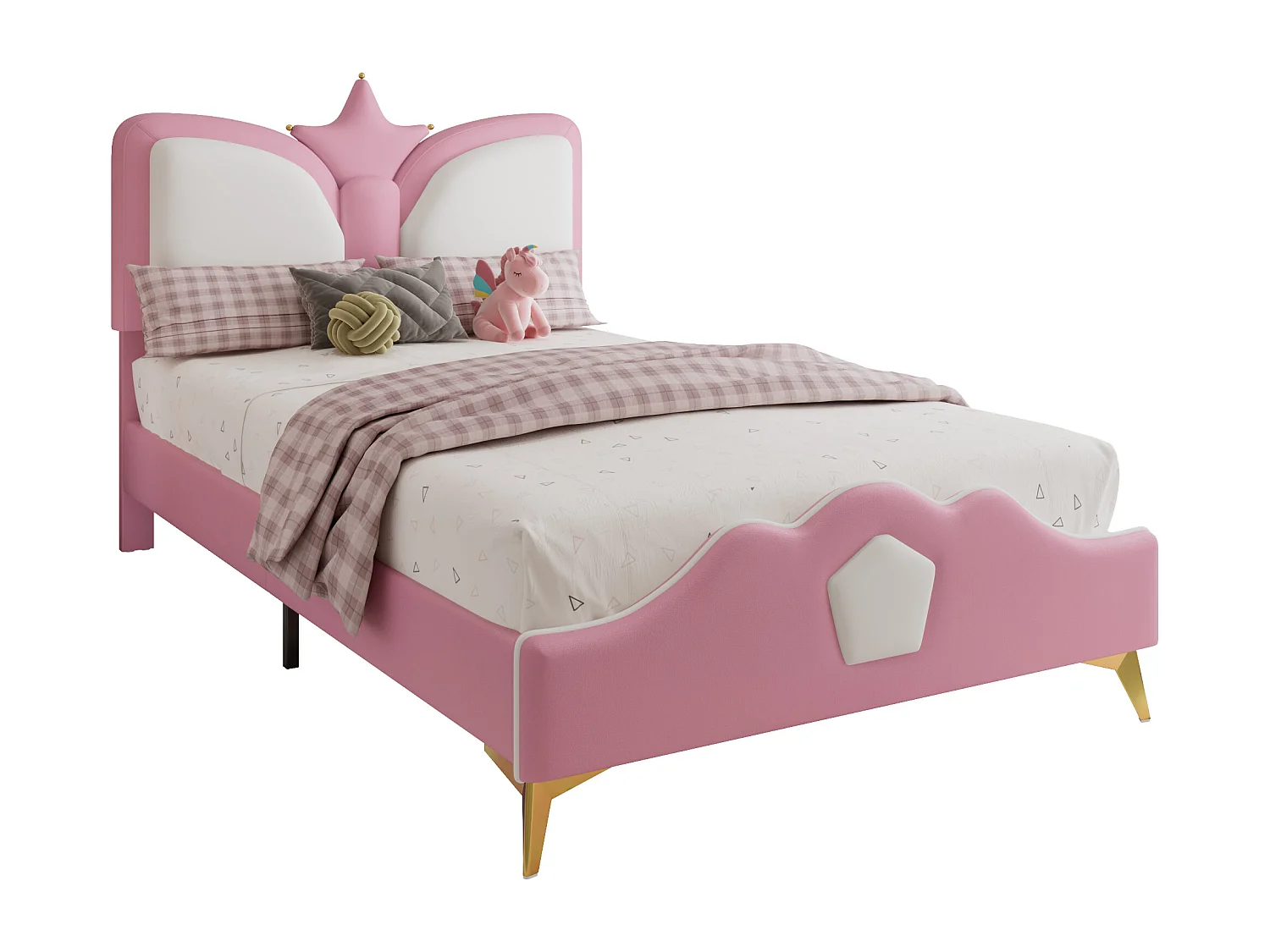 Lit enfant 90x200cm Lit simple Style princesse Confort protecteur Revêtement PU Chambre fille Rose et blanc (Sans matelas)
