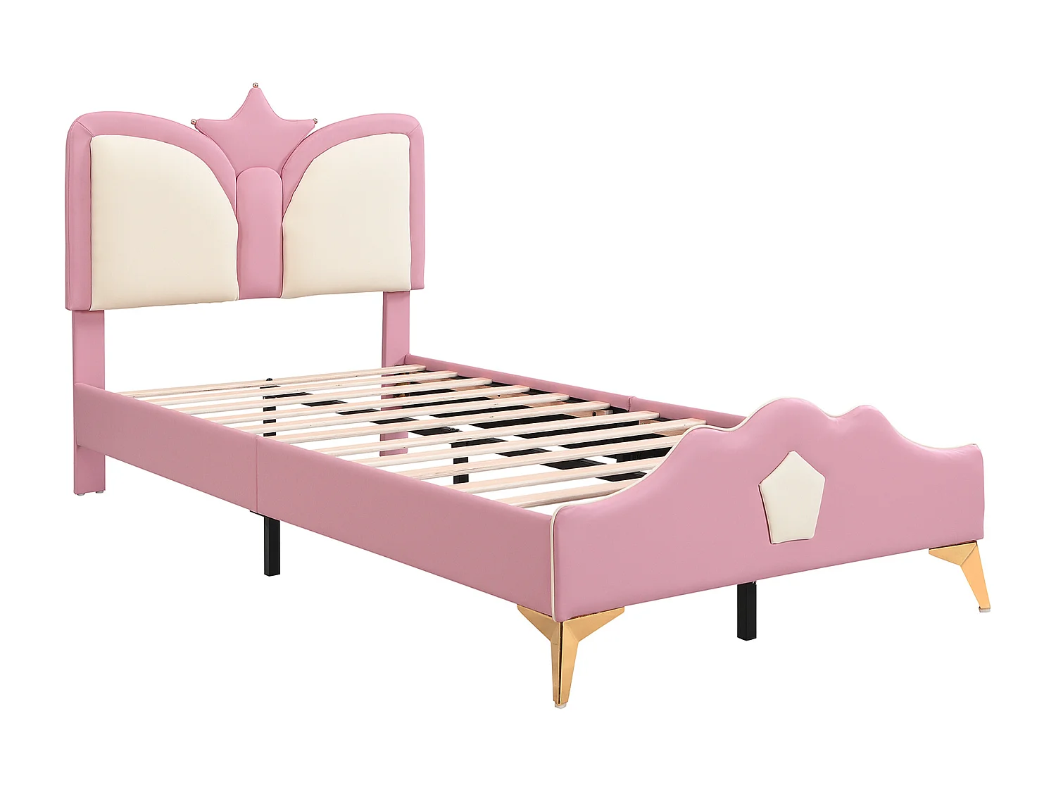 Lit enfant 90x200cm Lit simple Style princesse Confort protecteur Revêtement PU Chambre fille Rose et blanc (Sans matelas)