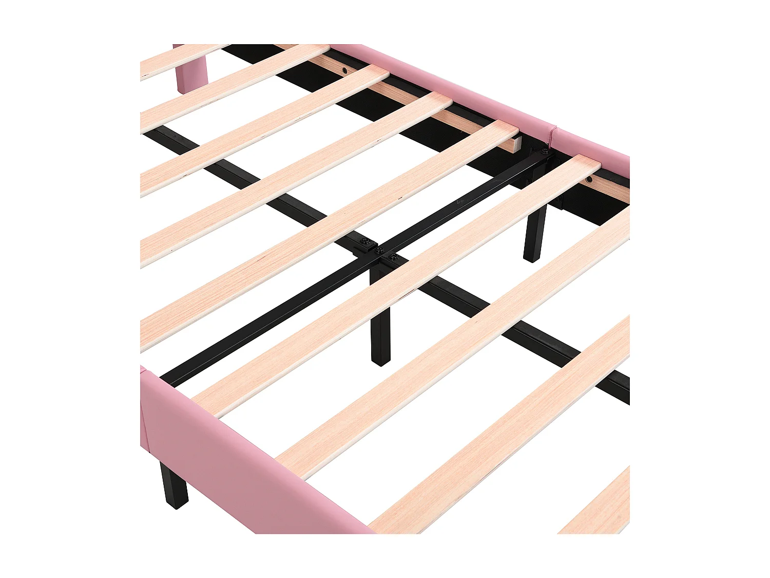 Lit enfant 90x200 avec tête de lit couronne, bords anti collision, cadre stable en PU rose et blanc (Sans matelas)