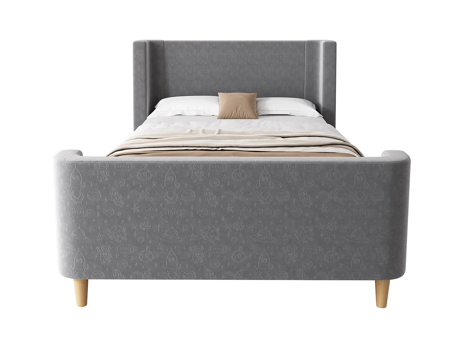 Lit enfant 90x200 cm avec sommier à Lattes- cadre de lit en bois - velours - gris (sans matelas)