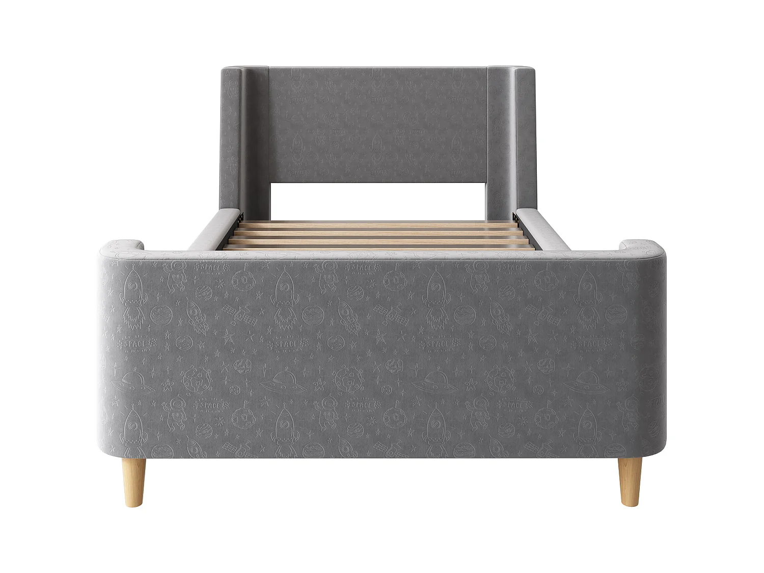 Lit enfant 90x200 cm avec sommier à Lattes- cadre de lit en bois - velours - gris (sans matelas)