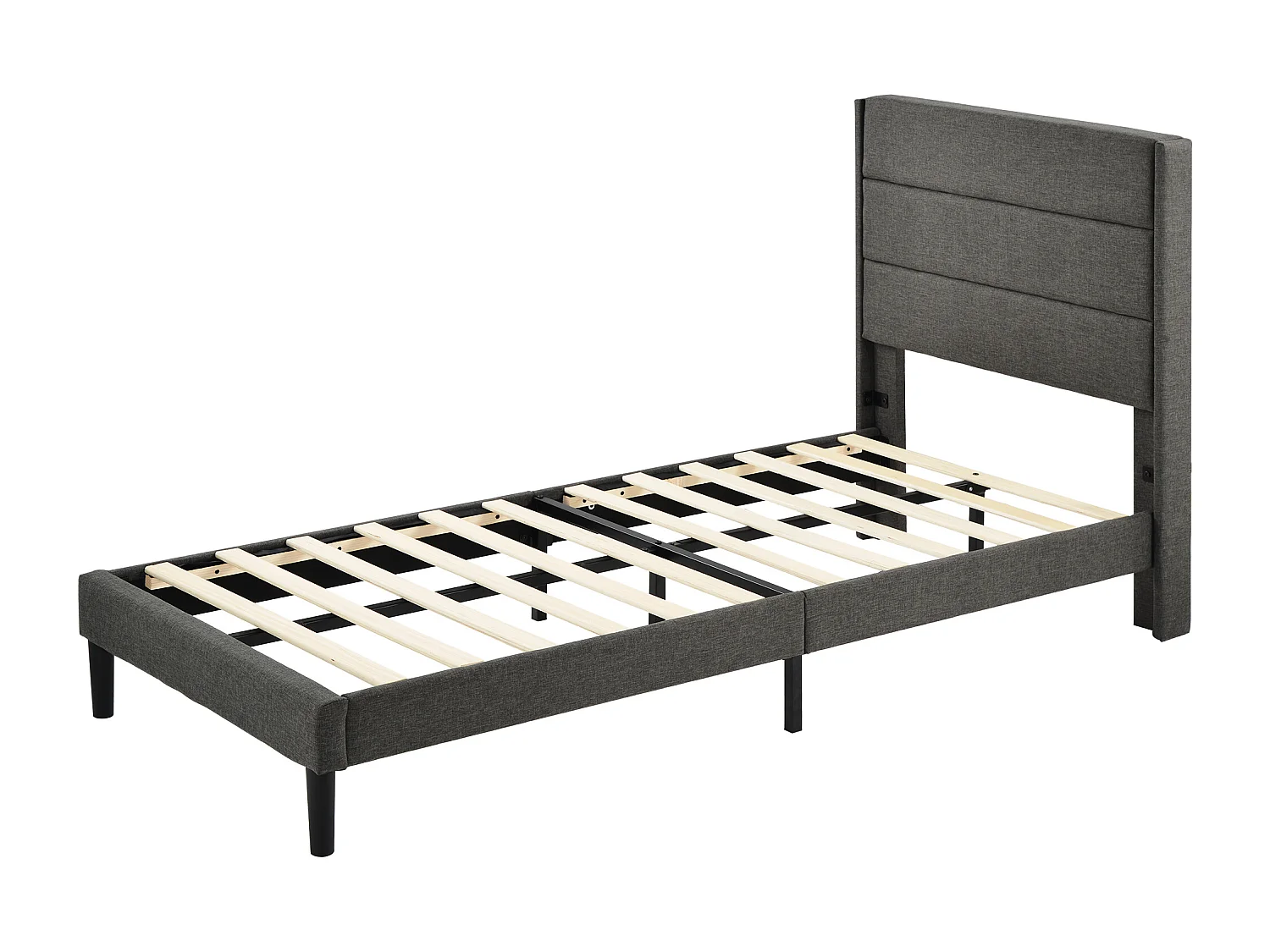 Lit enfant 90x200cm avec sommier - tête de lit capitonnée - cadre de lit en bois - lin gris (sans matelas)