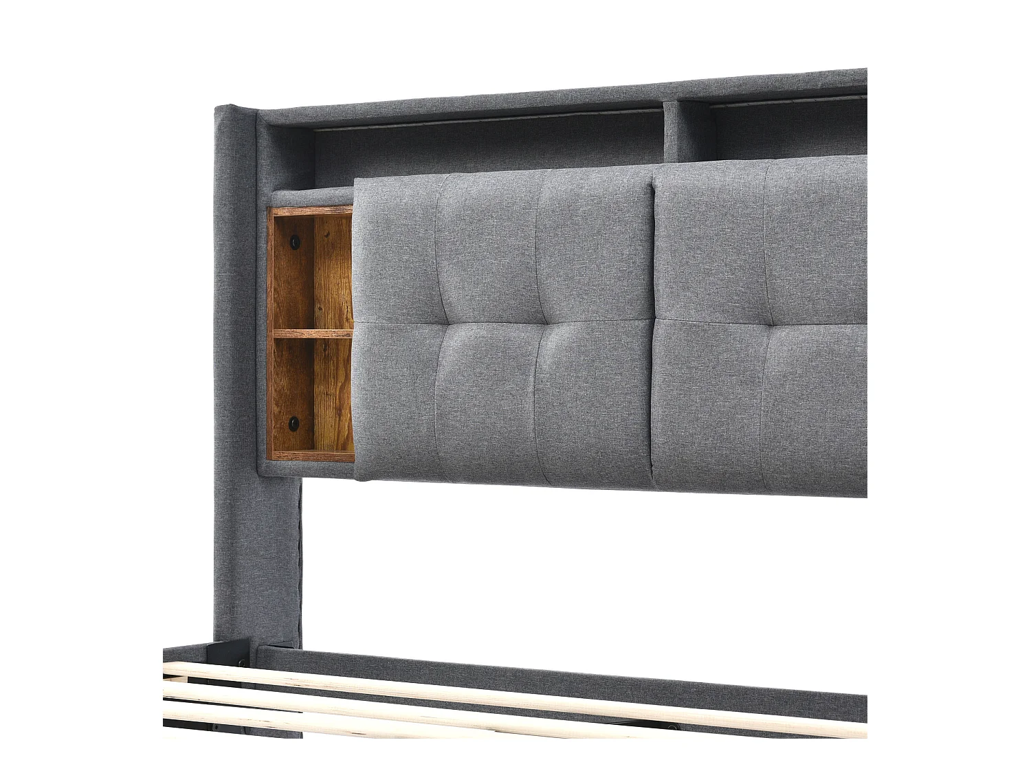 Lit adulte 140x200 cm avec sommier - tête de lit rangement avec USB et LED - bois - gris (sans matelas)