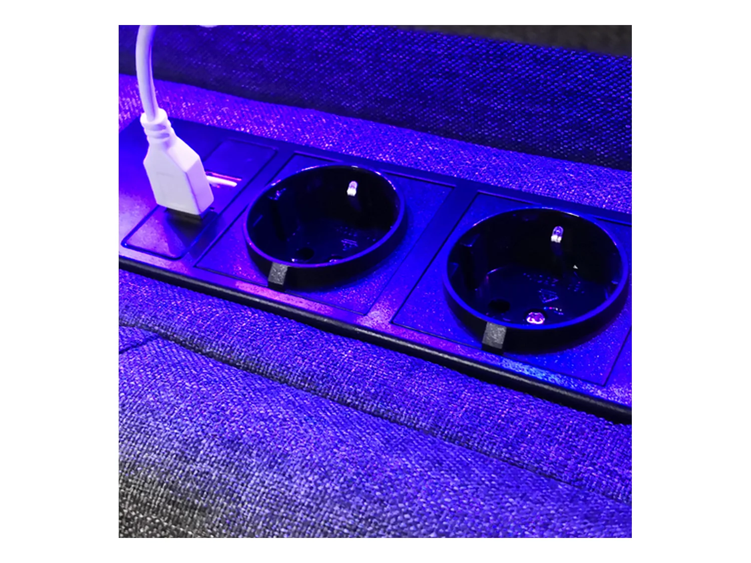 Lit adulte 140x200 cm avec sommier - tête de lit rangement avec USB et LED - bois - gris (sans matelas)