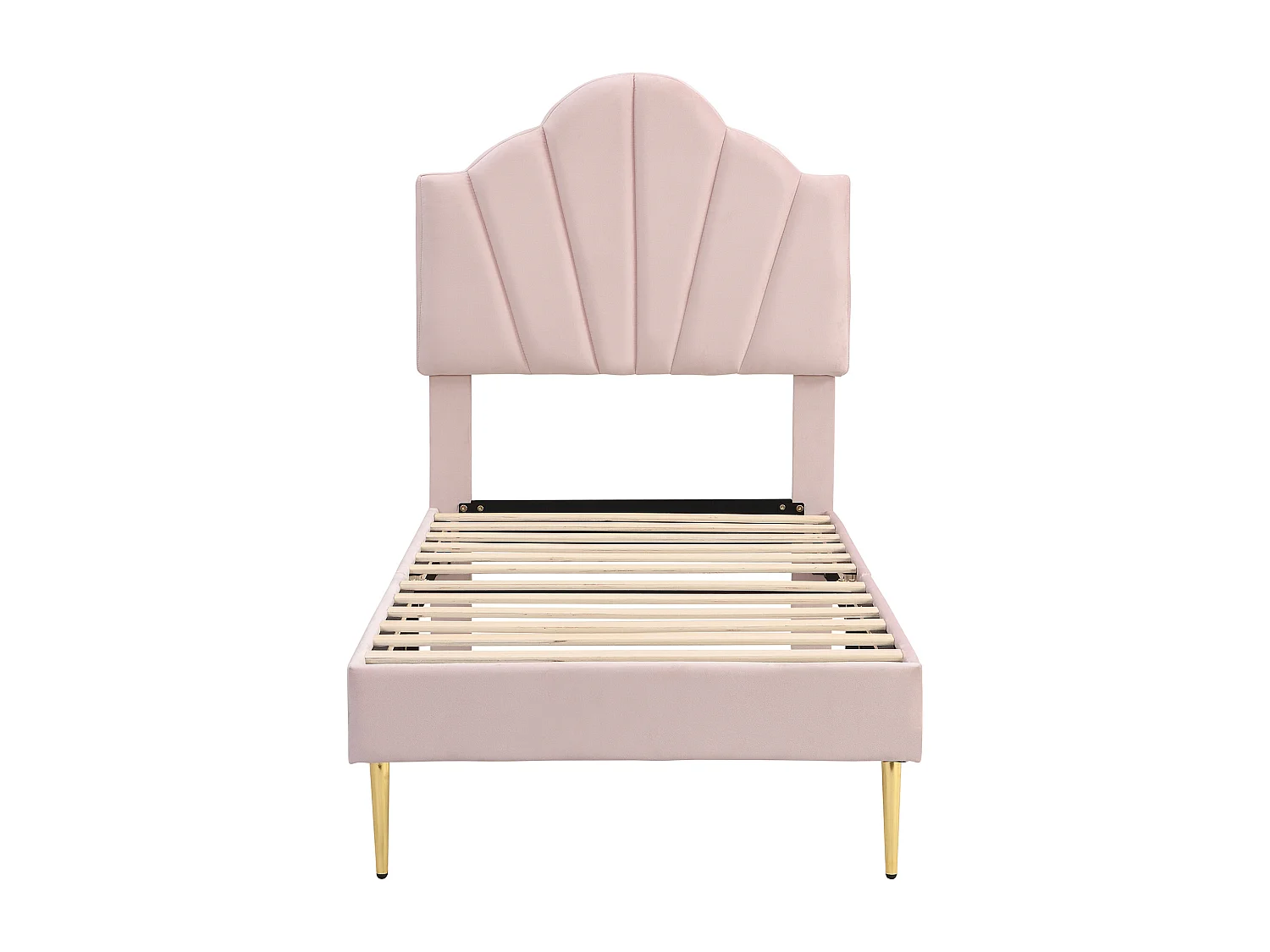 Lit capitonné 90x200 avec tête de lit réglable, avec rangement sous le lit, en velours rose (Sans matelas)