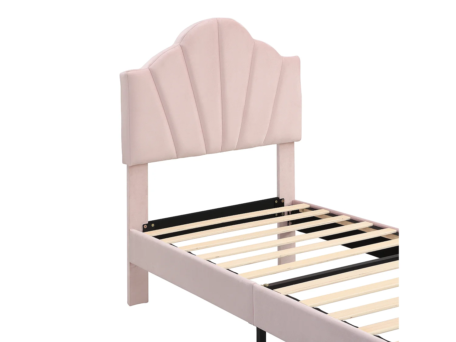 Lit capitonné 90x200 avec tête de lit réglable, avec rangement sous le lit, en velours rose (Sans matelas)