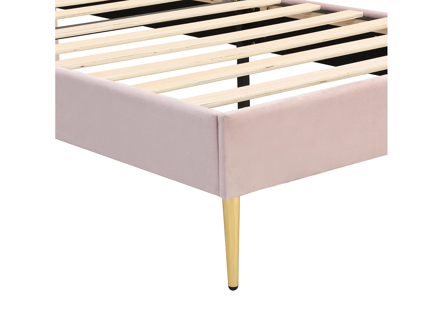 Lit capitonné 90x200 avec tête de lit réglable, avec rangement sous le lit, en velours rose (Sans matelas)