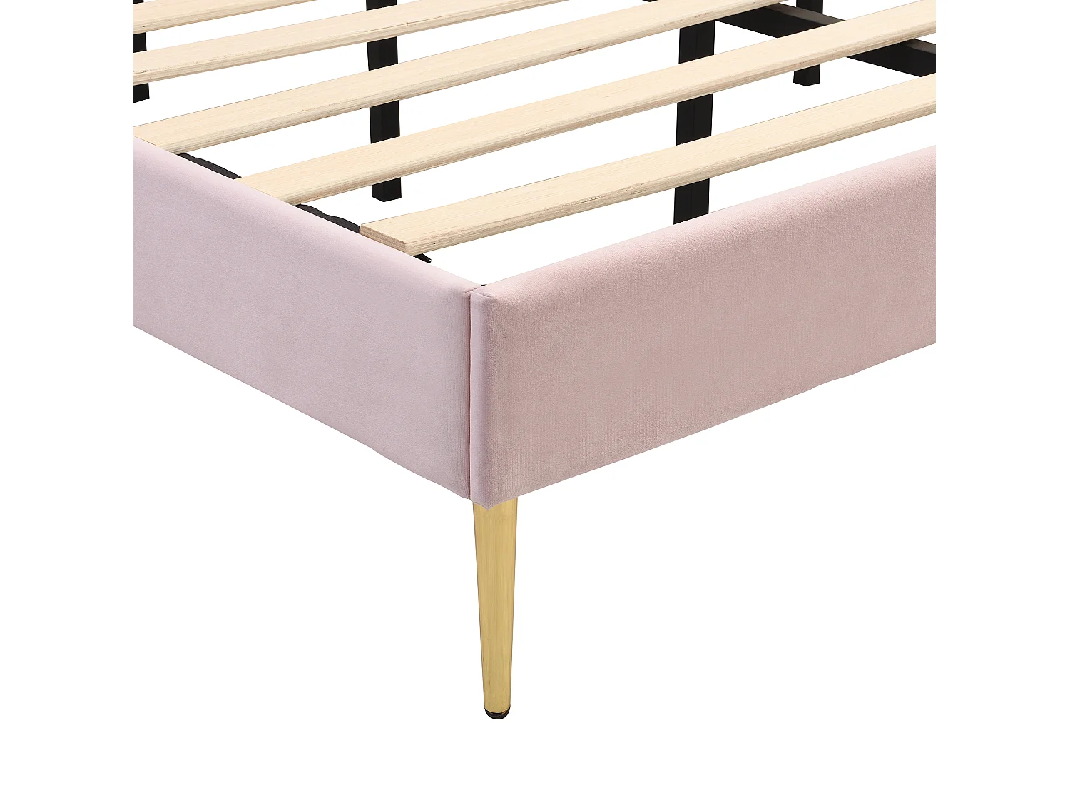 Lit double 140x190 cm, avec tête de lit coquille réglable sommier à lattes, velours, rose (Sans matelas)