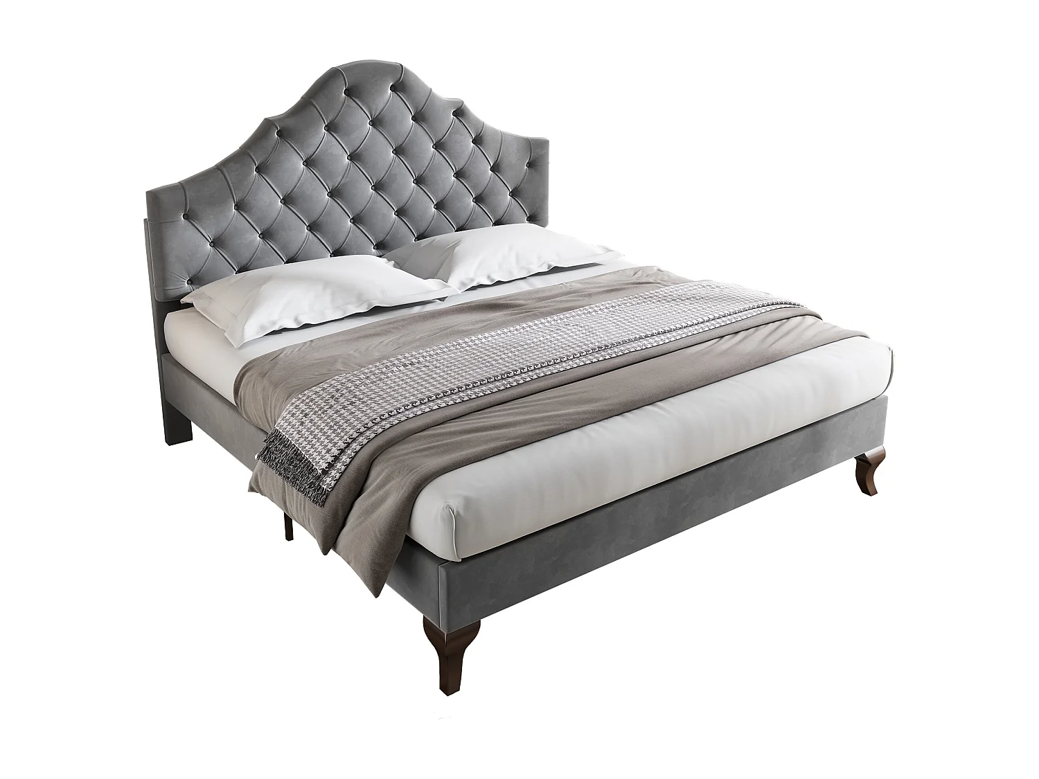 Lit adulte 140x200 avec sommier - tête de lit réglable en hauteur - cadre de lit en bois - velours gris (sans matelas)