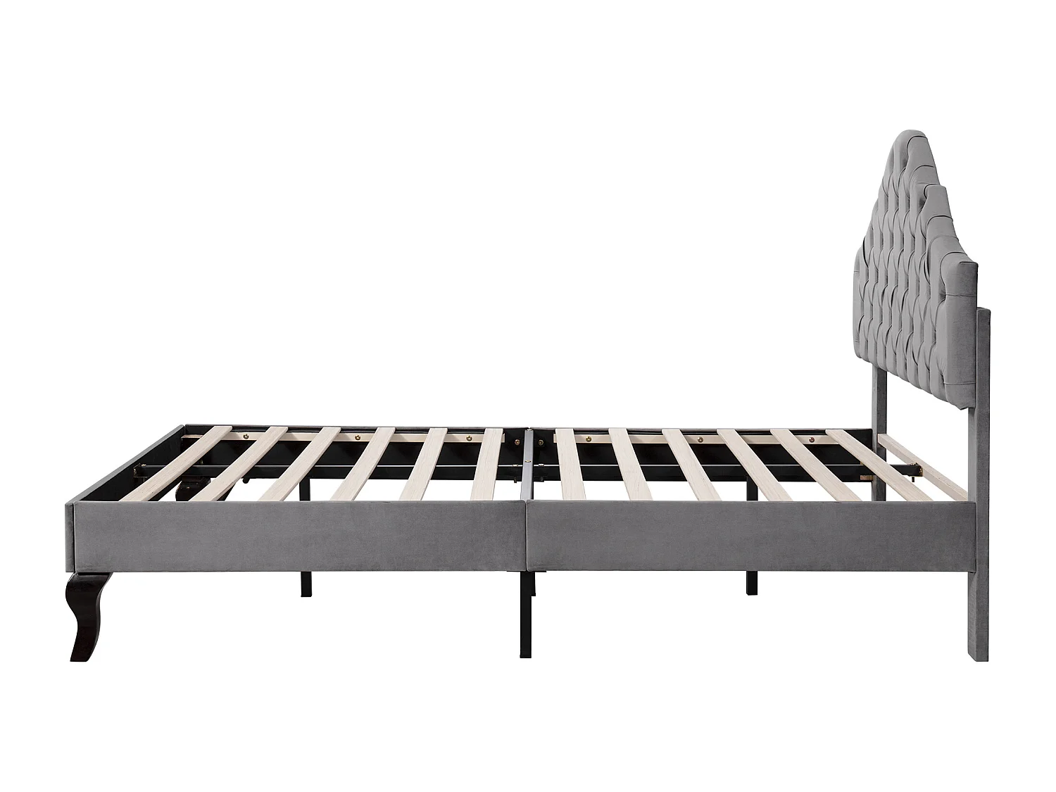 Lit adulte 140x200 avec sommier - tête de lit réglable en hauteur - cadre de lit en bois - velours gris (sans matelas)