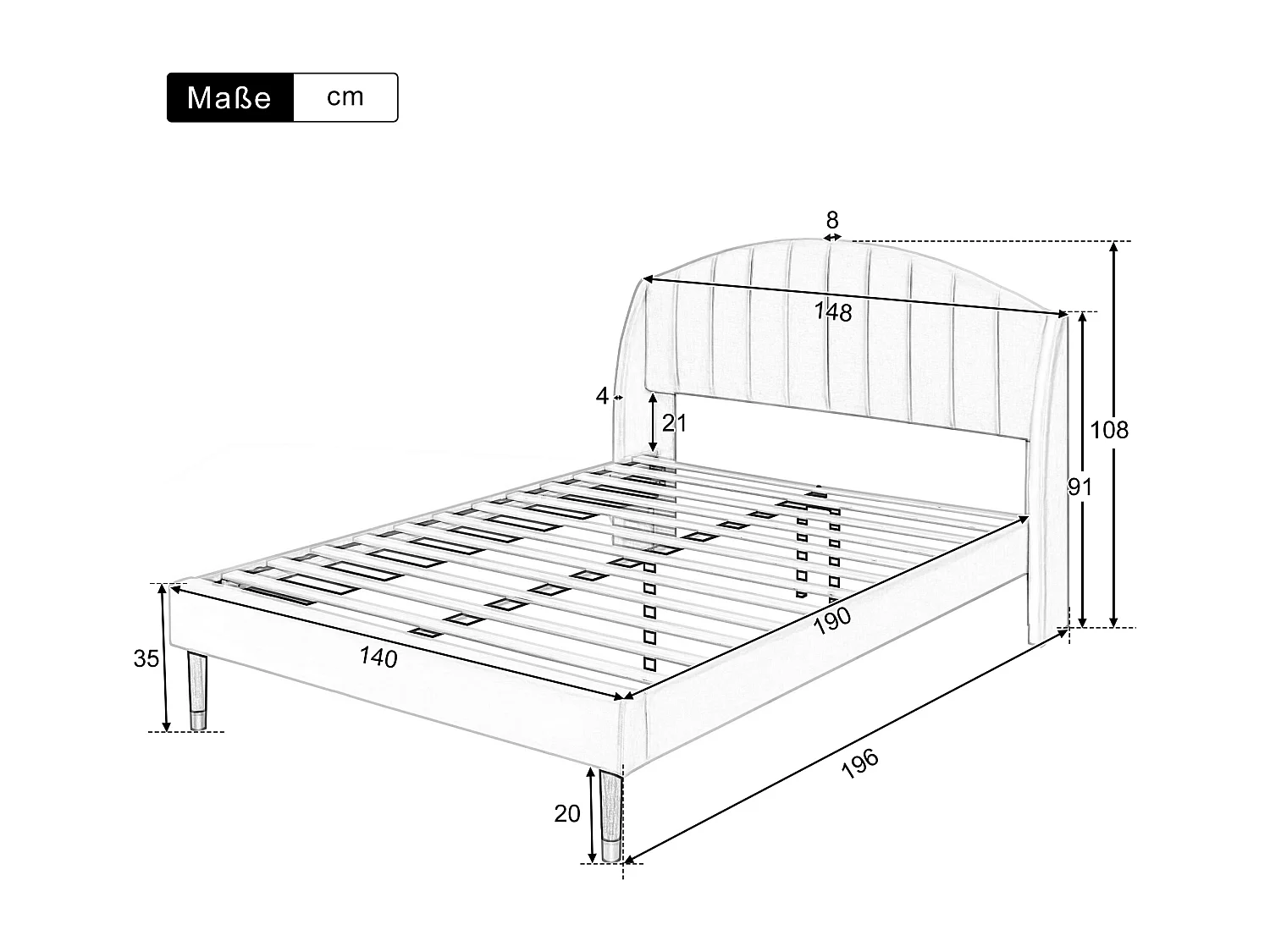 Lit adulte 140x190 avec sommier - tête de lit réglable en hauteur - cadre de lit en bois - velours beige (sans matelas)