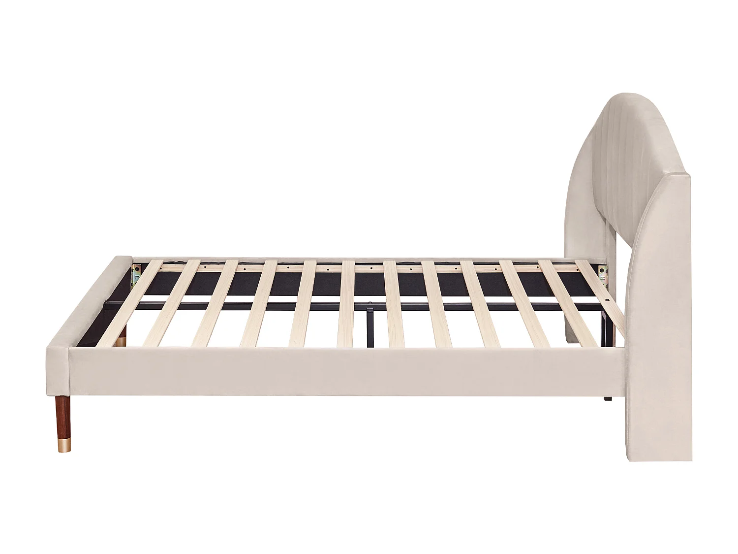 Lit adulte 140x190 avec sommier - tête de lit réglable en hauteur - cadre de lit en bois - velours beige (sans matelas)