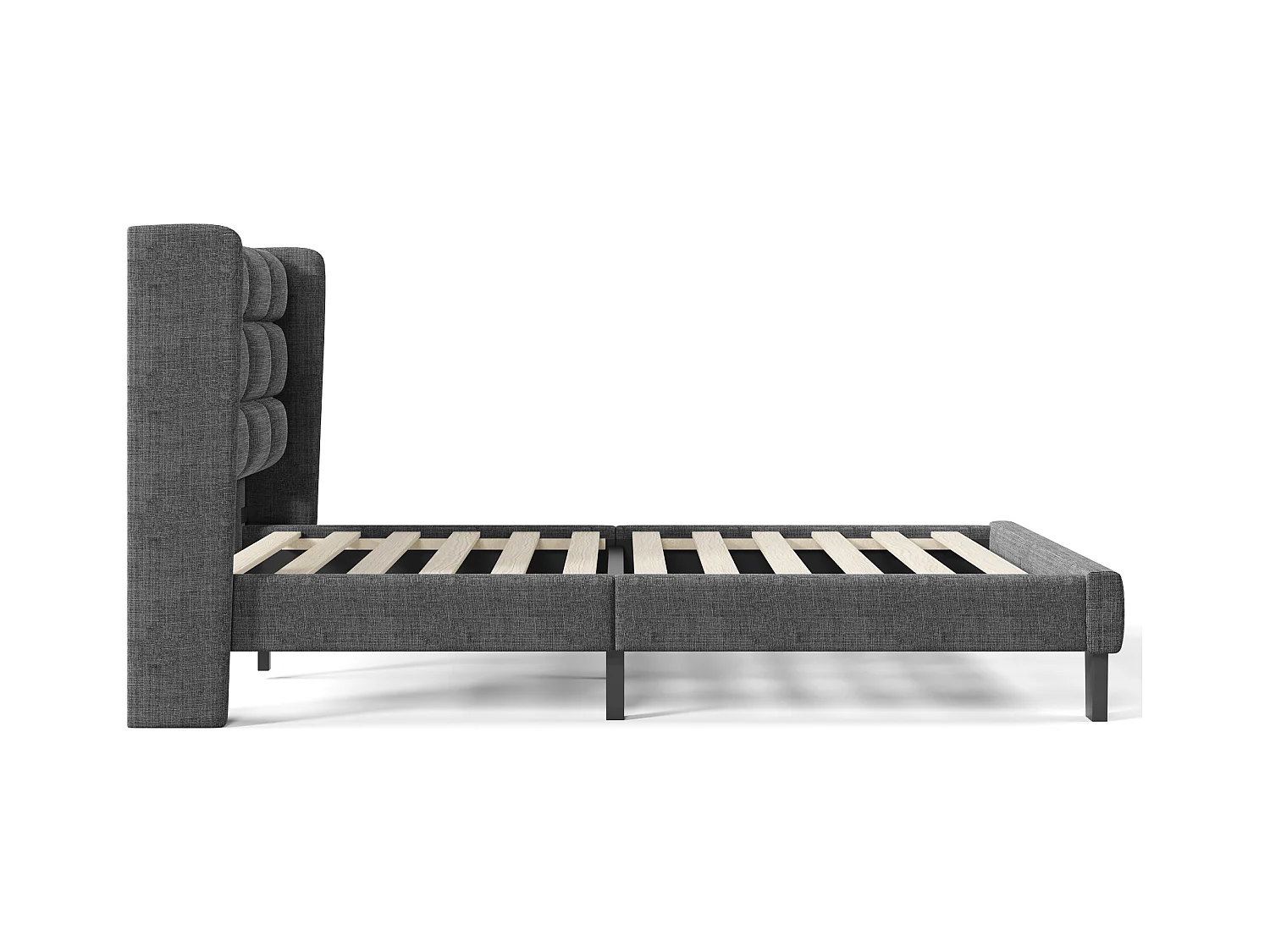 Lit double 140x200cm avec sommier - tête de lit capitonnée - cadre de lit en bois - lin gris (sans matelas)