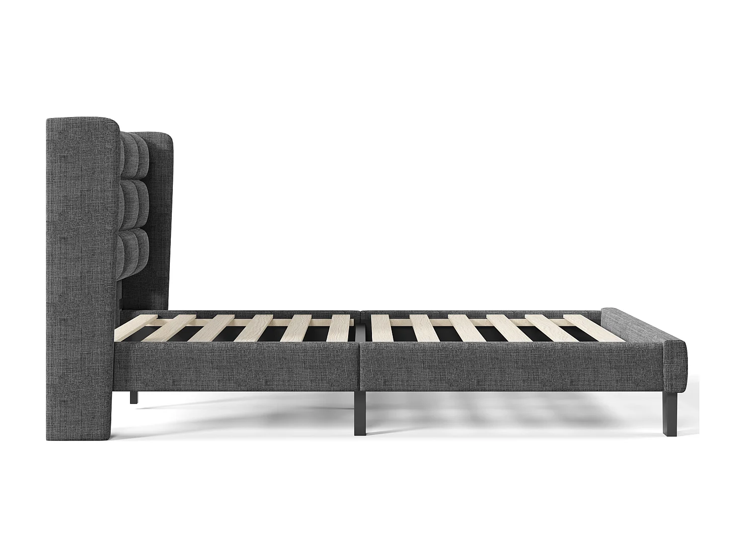 Lit double 140x200cm avec sommier - tête de lit capitonnée - cadre de lit en bois - lin gris (sans matelas)