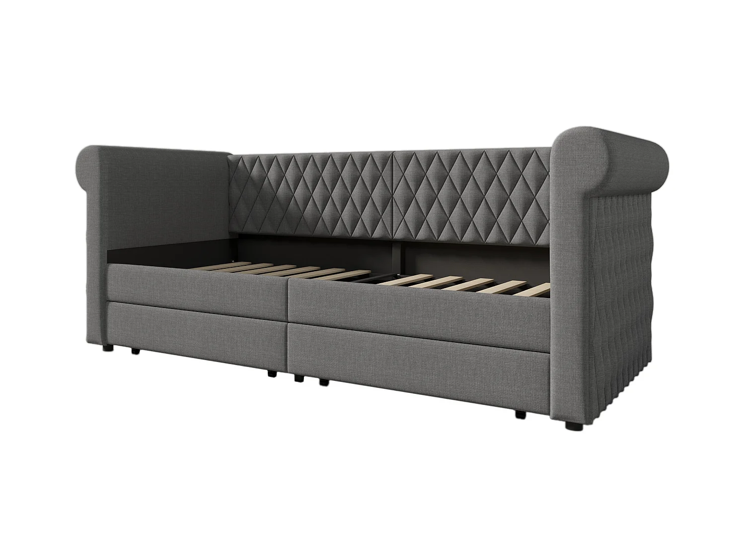 Canapé-lit 90x200 cm avec sommier - lit jeune avec 2 tiroirs de rangement - lin gris (sans matelas)