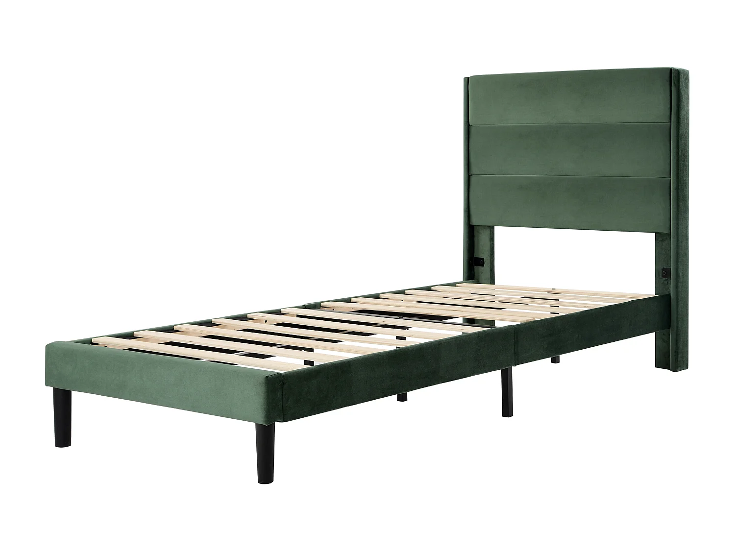 Lit enfant 90x200cm avec sommier - tête de lit capitonnée - cadre de lit en bois - velours vert (sans matelas)