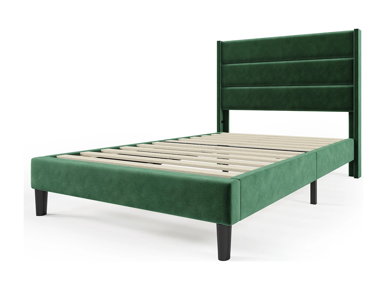 Eenpersoonsbed 90x200 cm met lattenbodem en hoofdbord, met opbergruimte onder bed, fluweel, groen (zonder matras)