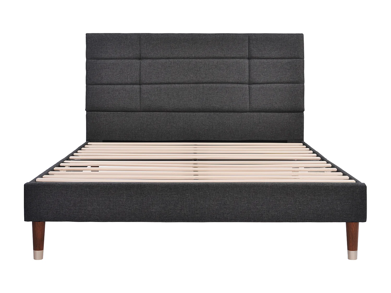 Lit double 140x200 avec sommier à lattes, avec tête de lit 8 cm, avec espace de rangement, bois, gris (Sans matelas)