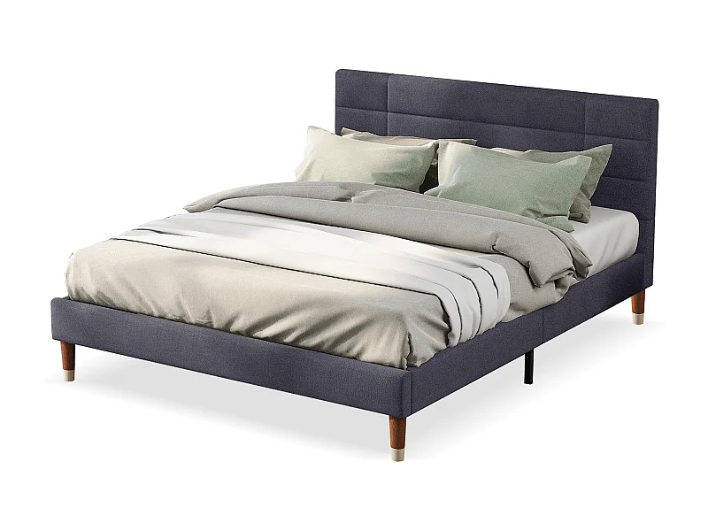 Lit double 140x200 avec sommier à lattes, avec tête de lit 8 cm, avec espace de rangement, bois, gris (Sans matelas)