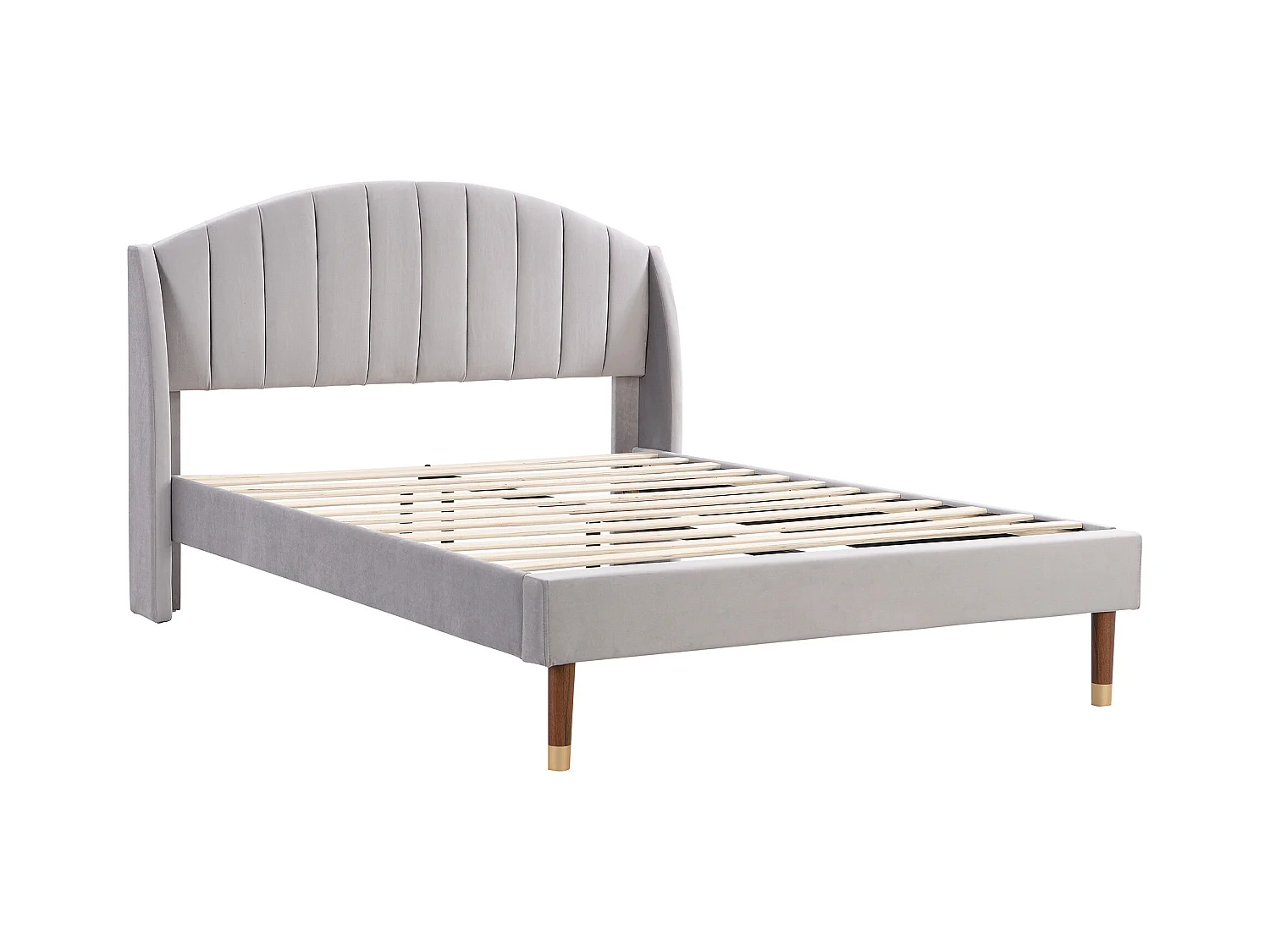 Tweepersoonsbed 140x200 cm met lattenbodem - in hoogte verstelbaar hoofdeinde - houten bedframe - grijs fluweel (zonder matras)