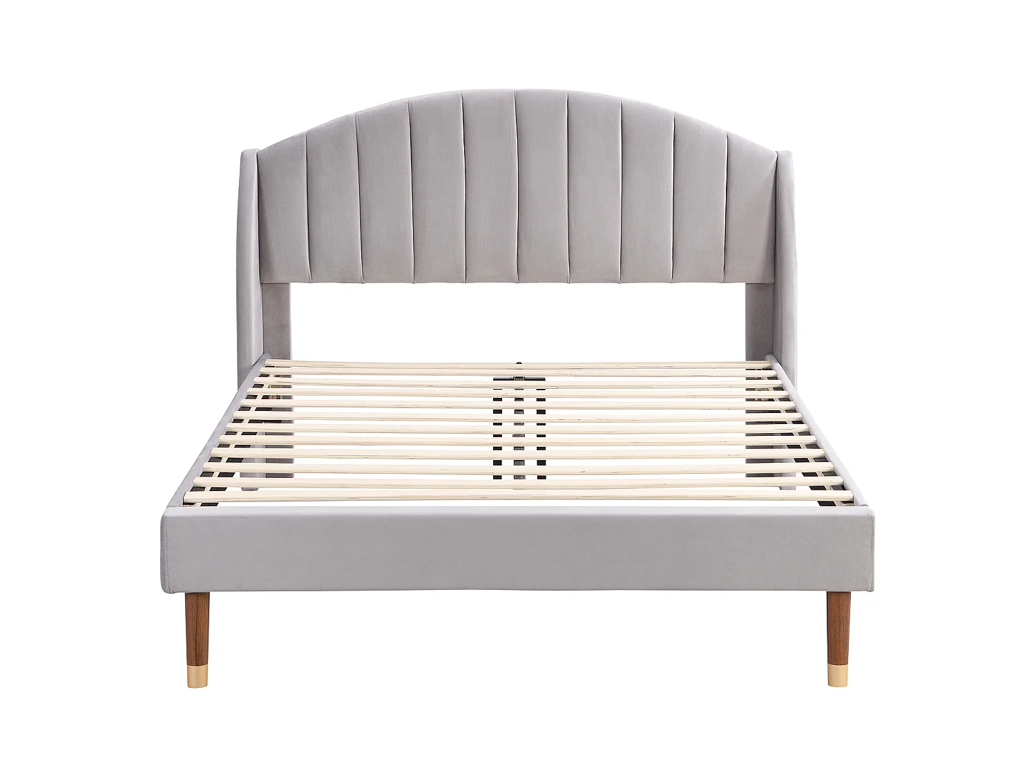 Tweepersoonsbed 140x200 cm met lattenbodem - in hoogte verstelbaar hoofdeinde - houten bedframe - grijs fluweel (zonder matras)