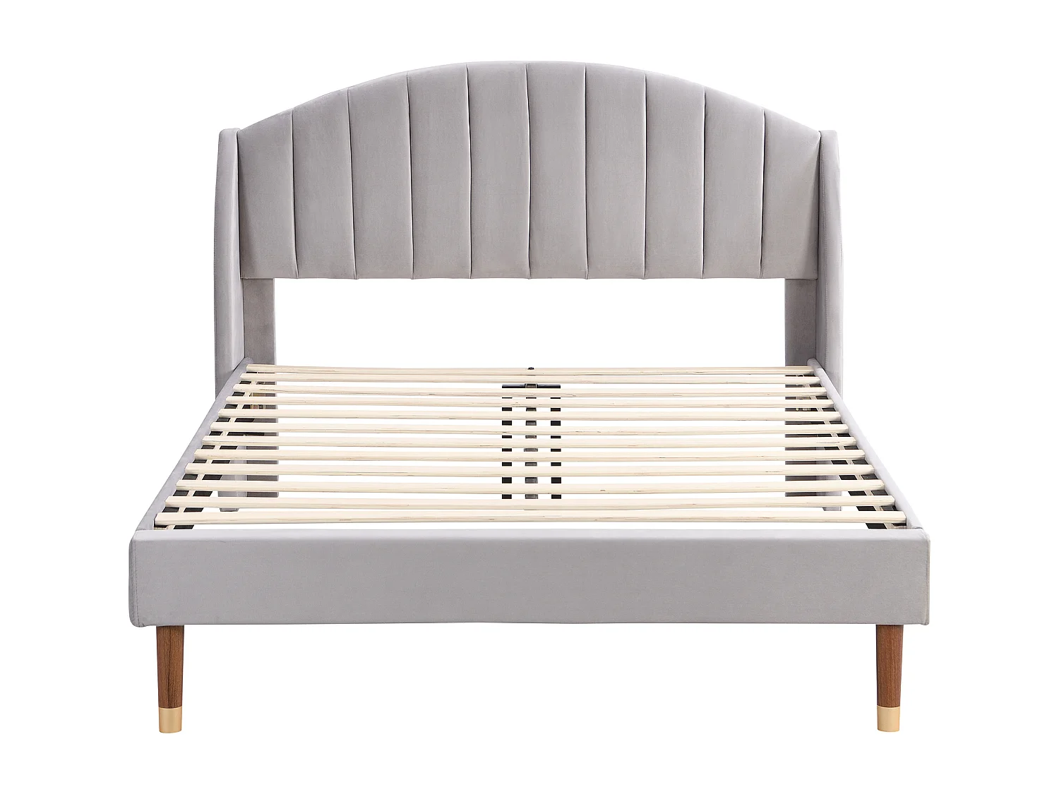 Lit capitonné 140x200 avec sommier à lattes, avec tête de lit rembourrée, pieds 20 cm, velours, gris (Sans matelas)