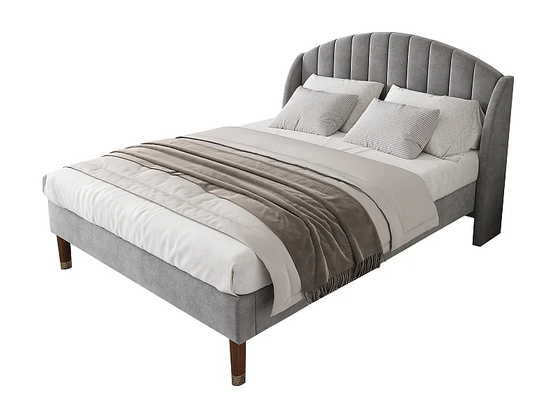 Lit capitonné 140x200 avec sommier à lattes, avec tête de lit rembourrée, pieds 20 cm, velours, gris (Sans matelas)