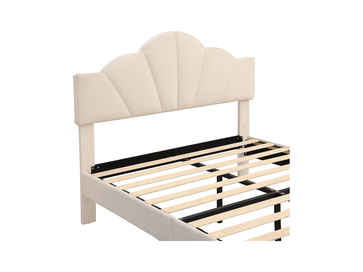 Lit adulte 140x200 cm avec sommier - tête de lit réglable en hauteur et pieds en métal - bois - velours beige (sans matelas)