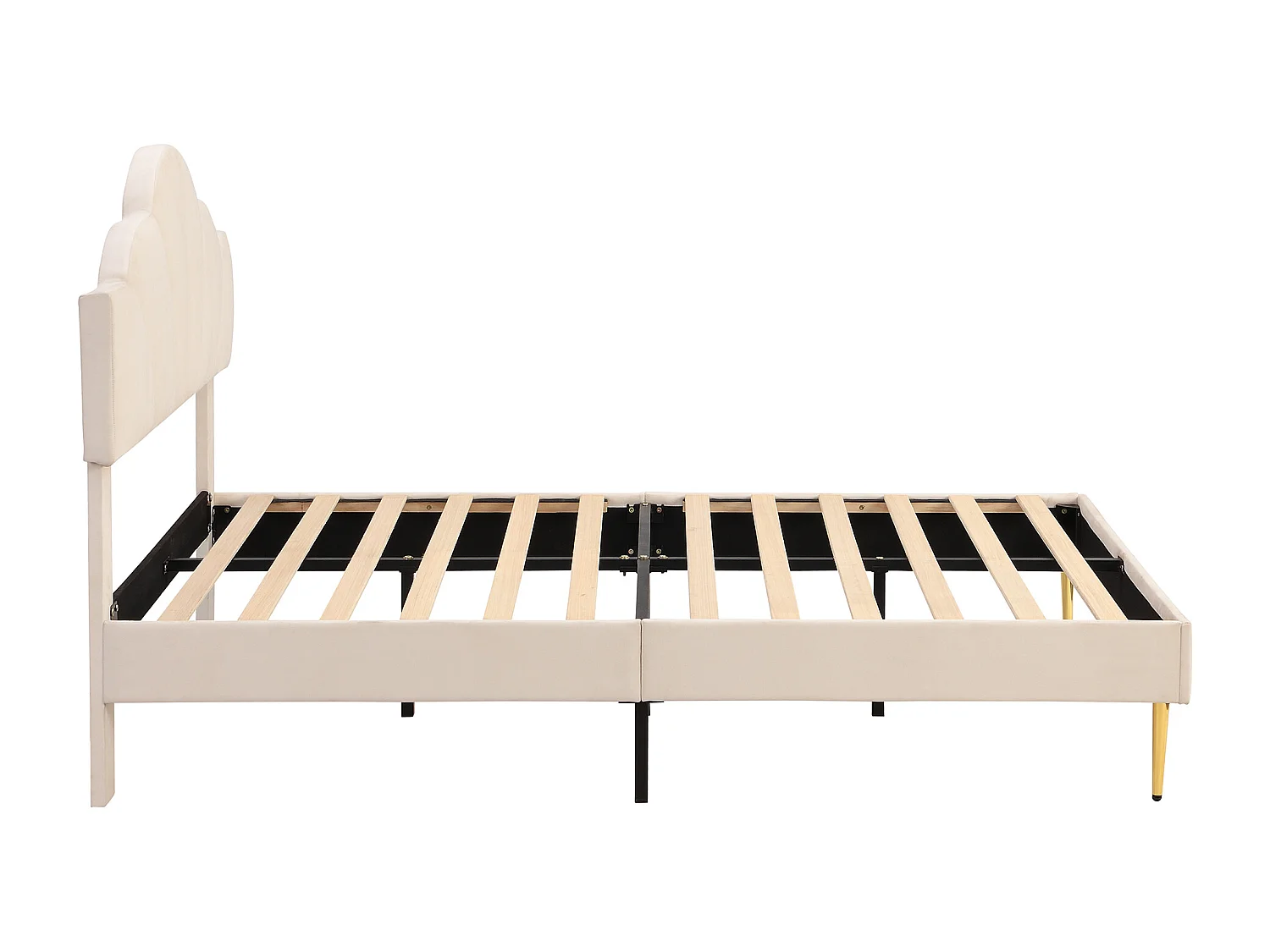 Lit adulte 140x200 cm avec sommier - tête de lit réglable en hauteur et pieds en métal - bois - velours beige (sans matelas)