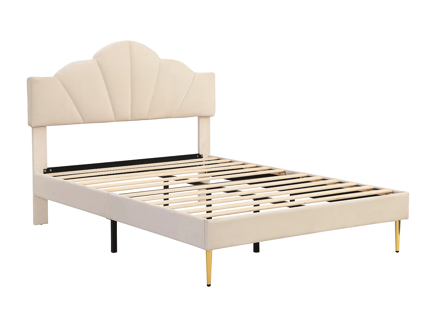 Lit rembourré 140x200 avec tête de lit réglable, avec sommier à lattes, velours, beige (Sans matelas)