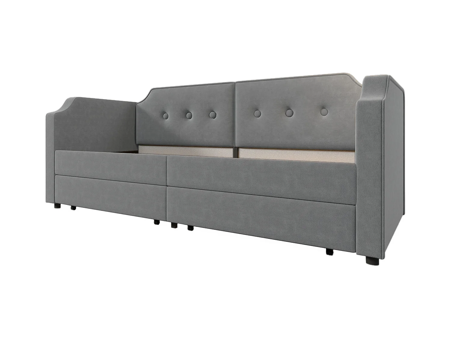 Canapé-lit 90x200 cm avec sommier - lit jeune avec USB et 2 tiroirs de rangement - velours gris (sans matelas)