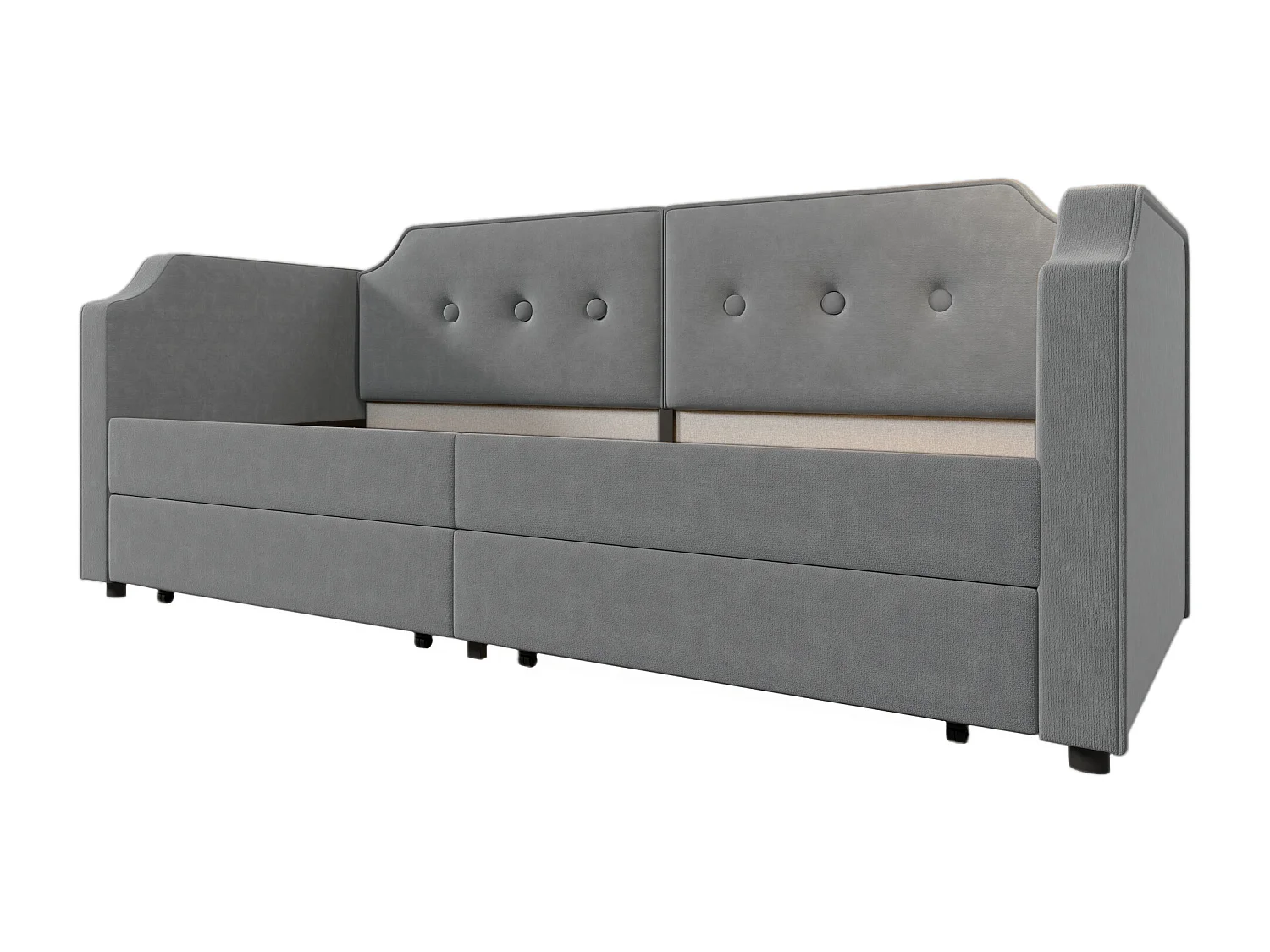 Canapé-lit 90x200 cm avec sommier - lit jeune avec USB et 2 tiroirs de rangement - velours gris (sans matelas)