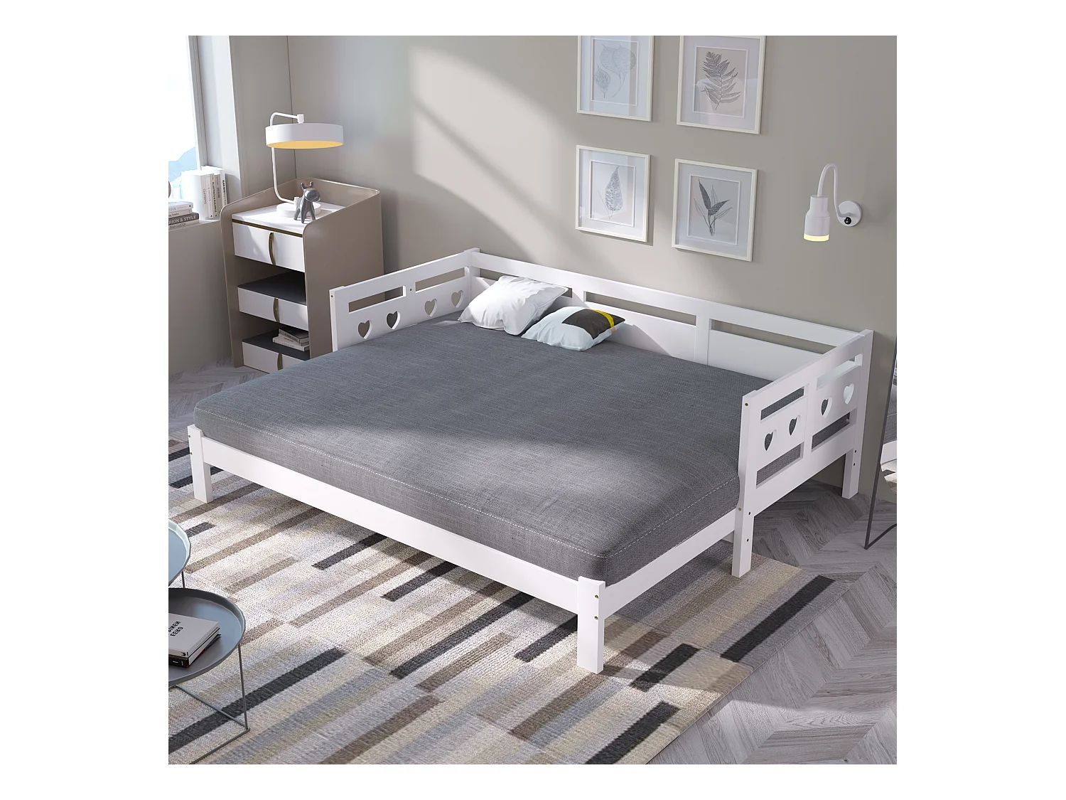 Canapé-lit 90x190 cm avec sommier - lit gigogne avec cadre de lit en bois - blanc (sans matelas)