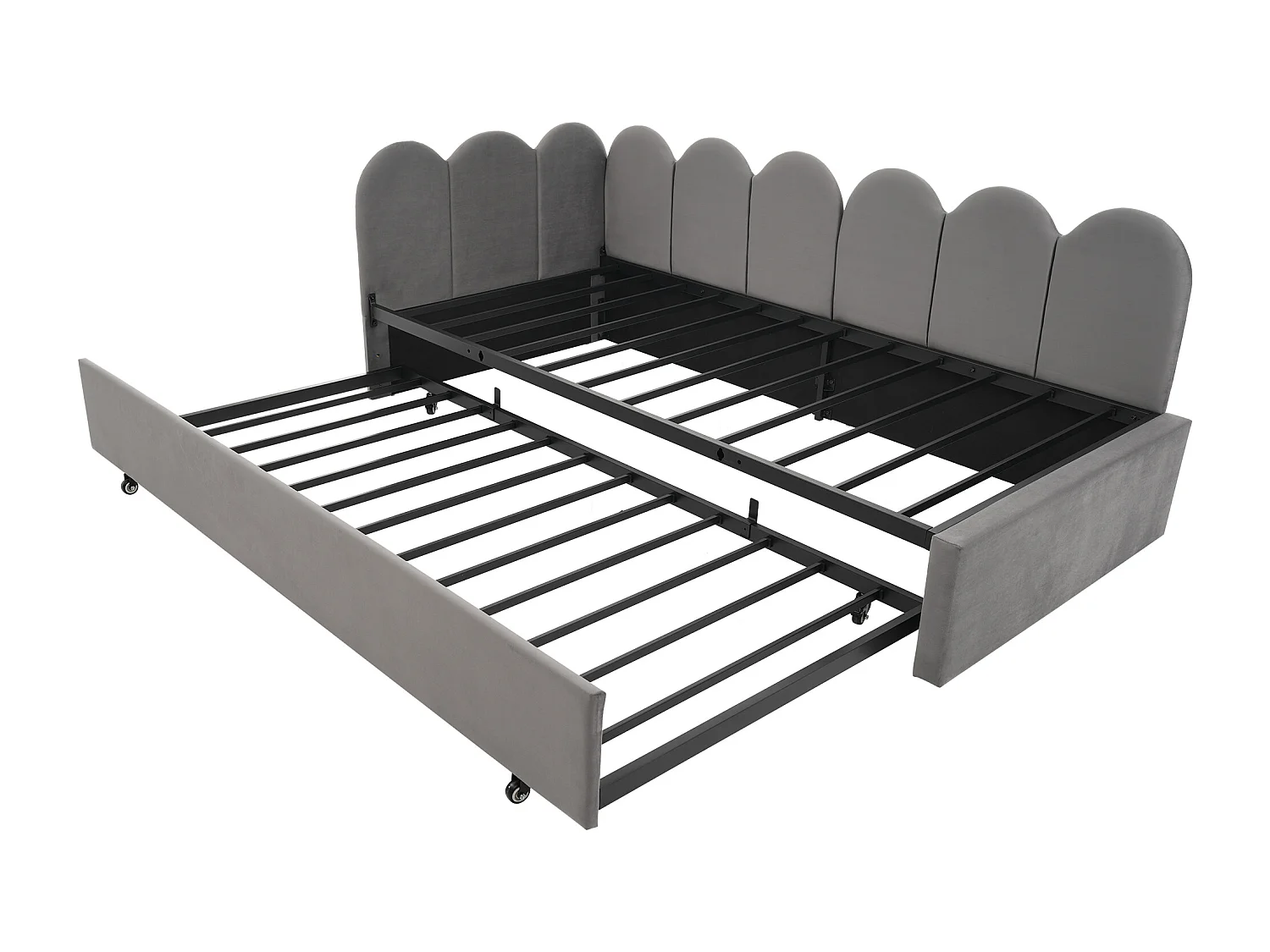 Canapé-lit 90x200 cm avec sommier - lit gigogne avec cadre de lit en métal - velours gris (sans matelas)