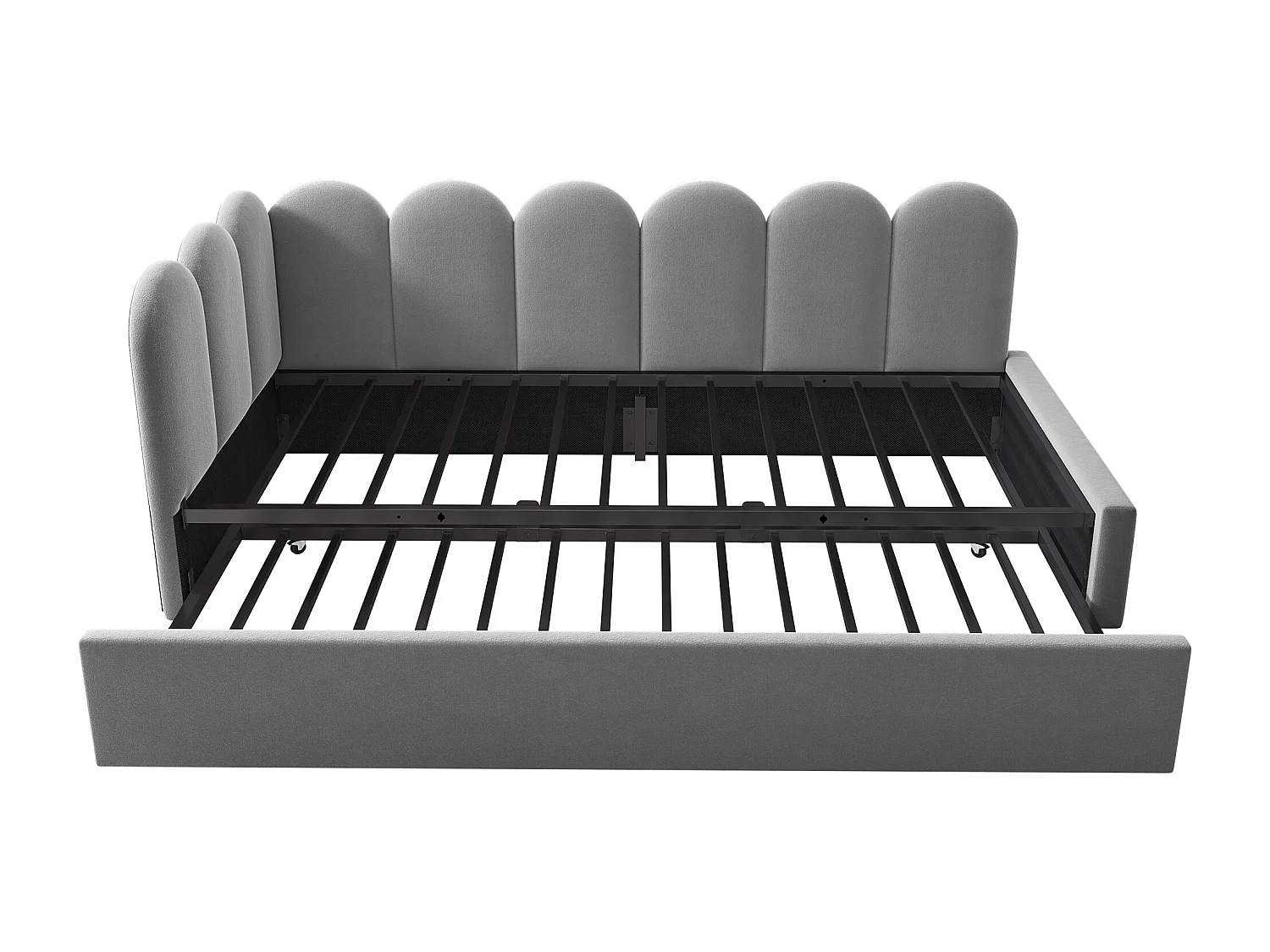 Divano letto per bambini 90x200 cm con rete a doghe - letto estraibile con struttura in metallo - velluto grigio (senza materasso)