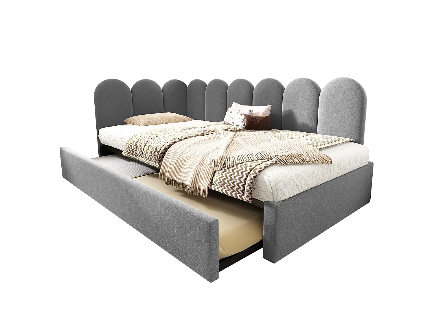 Uitschuifbed 90x200 cm, met uittrekbaar bed, met roosterontwerp, fluweel, grijs (zonder matras)