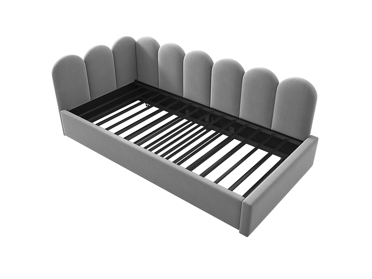 Uitschuifbed 90x200 cm, met uittrekbaar bed, met roosterontwerp, fluweel, grijs (zonder matras)