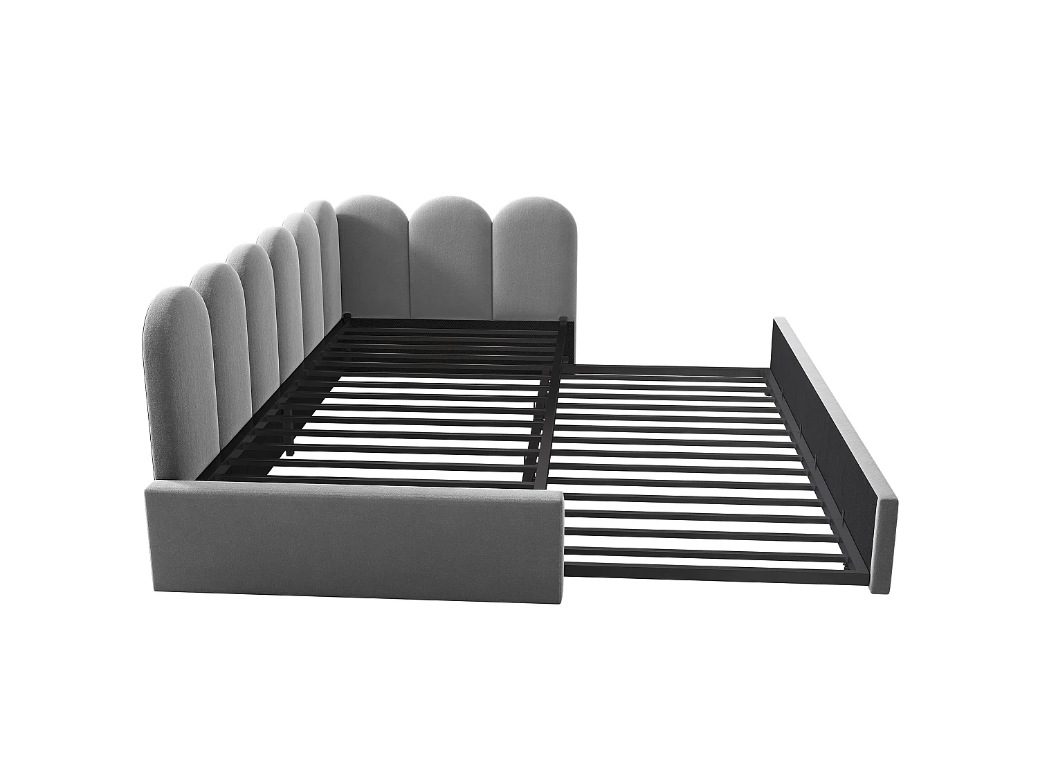 Uitschuifbed 90x200 cm, met uittrekbaar bed, met roosterontwerp, fluweel, grijs (zonder matras)
