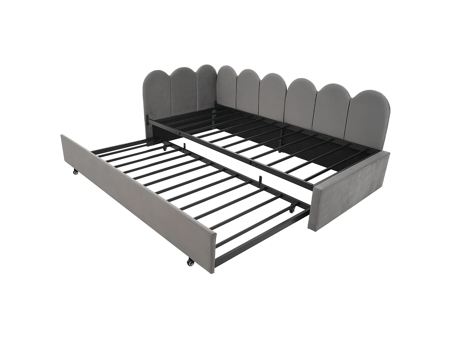 Uitschuifbed 90x200 cm, met uittrekbaar bed, met roosterontwerp, fluweel, grijs (zonder matras)