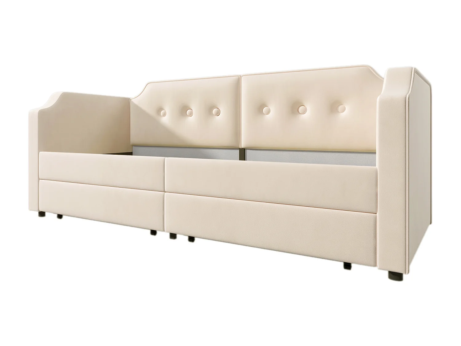 Canapé-lit 90x200 cm avec sommier - lit jeune avec USB et 2 tiroirs de rangement - velours beige (sans matelas)