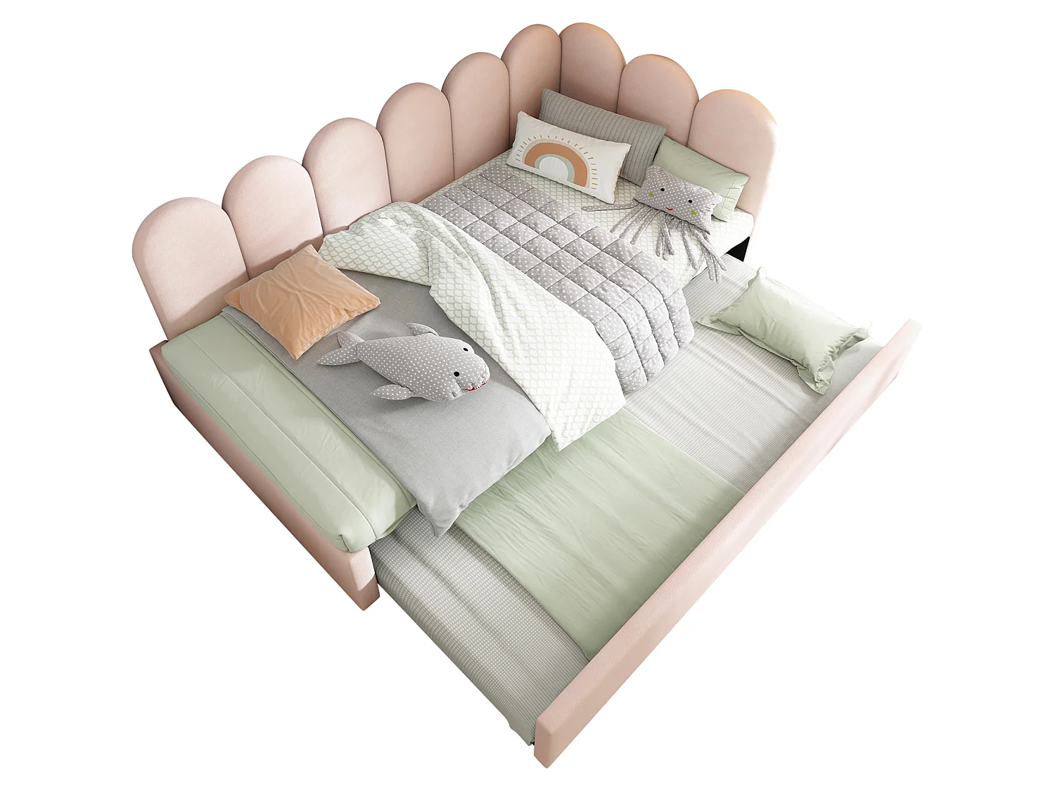 Cama de dia infantil 90x200 cm com estrado de ripas - cama de rodízio com estrutura de metal - veludo rosa (sem colchão)