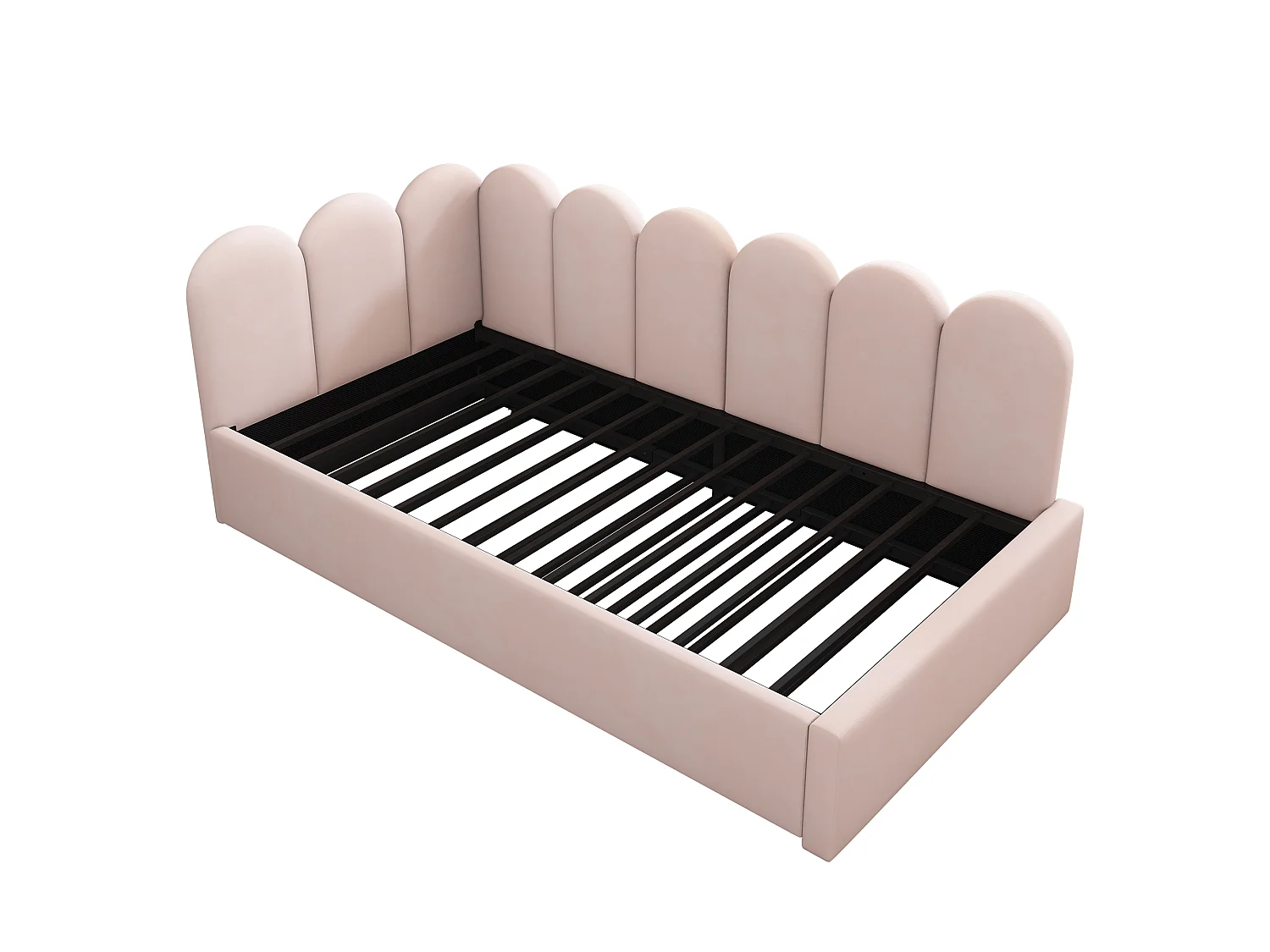 Cama de dia infantil 90x200 cm com estrado de ripas - cama de rodízio com estrutura de metal - veludo rosa (sem colchão)