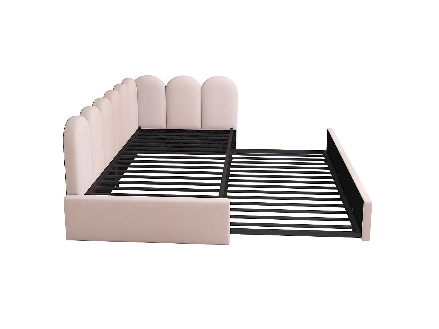 Cama de dia infantil 90x200 cm com estrado de ripas - cama de rodízio com estrutura de metal - veludo rosa (sem colchão)
