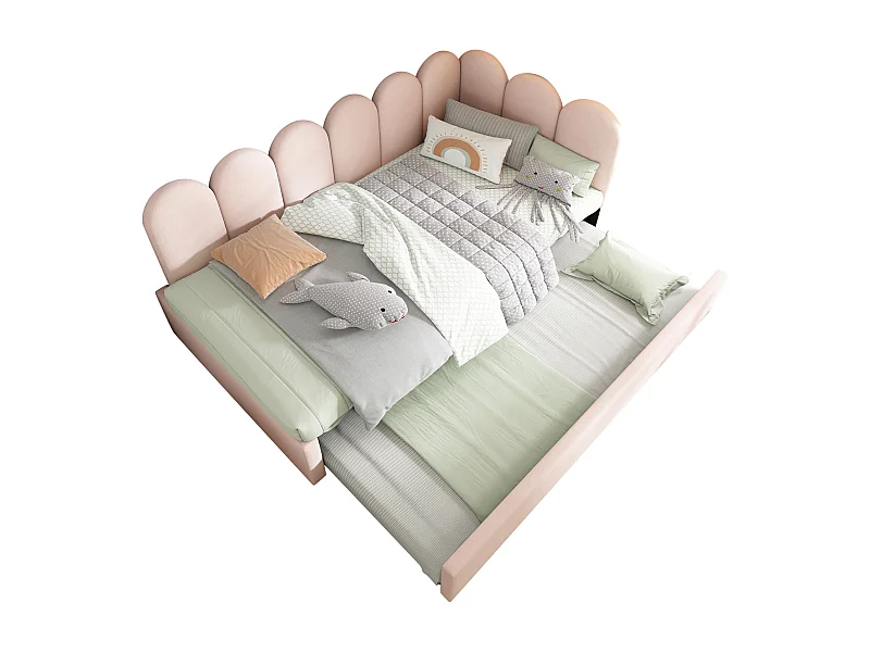 Divano letto per bambini 90x200 cm con rete a doghe - letto estraibile con struttura in metallo - velluto rosa (senza materasso)